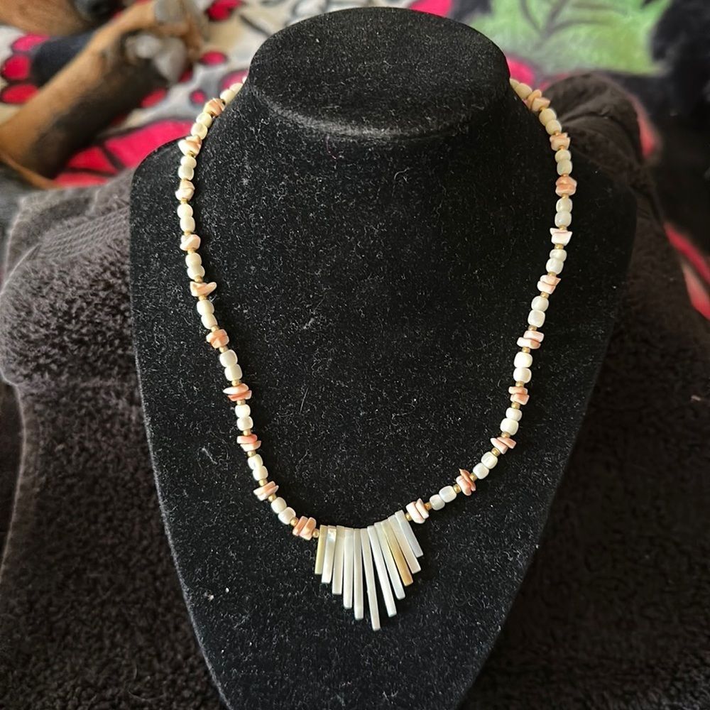 Pink & Gold Seashell Bead Necklace | Boho Beach Summer Jewelry | Coastal Vibes